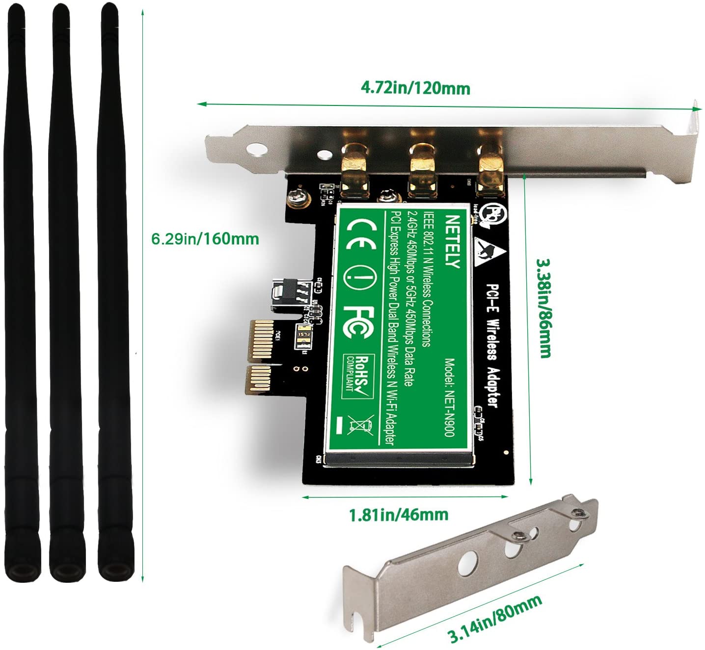 NETELY Wireless Dual Band N900 3×3 MIMO PCI Express ...